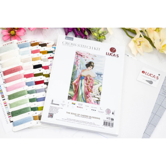 Set broderie in cruciulita, cu diagrama, Cantecul florilor de cires, 25.5 x 46 cm [3]