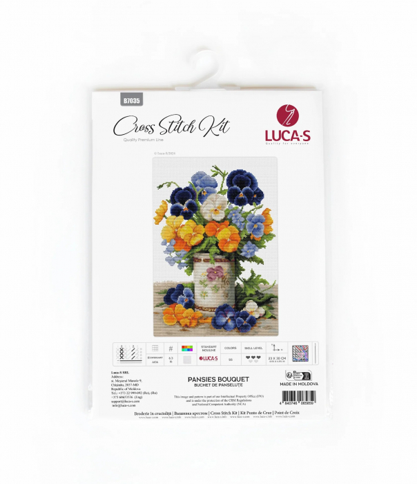 Set de brodat in cruciulita, Buchet de panselute, 23x30cm [2]
