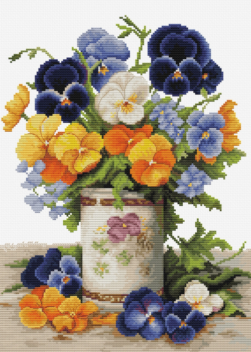 Set de brodat in cruciulita, Buchet de panselute, 23x30cm [1]