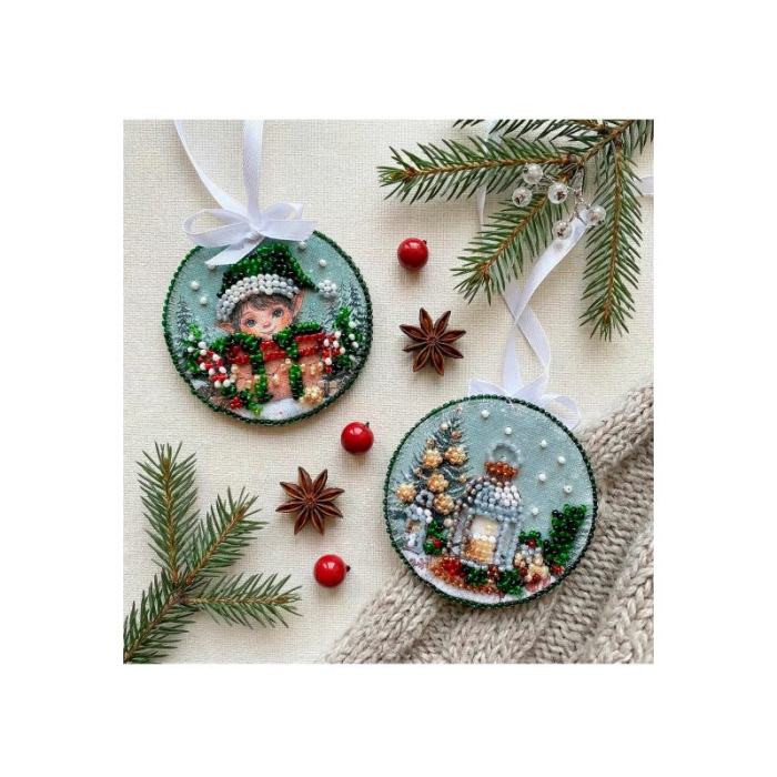 Set decoratie de Craciun cu margele, Spiridus, 13.2x6.6 cm [4]