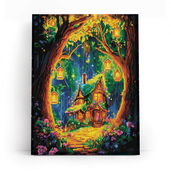 Set goblen cu diamante, cu sasiu, Coliba din taramul viselor, 50x65 cm [2]