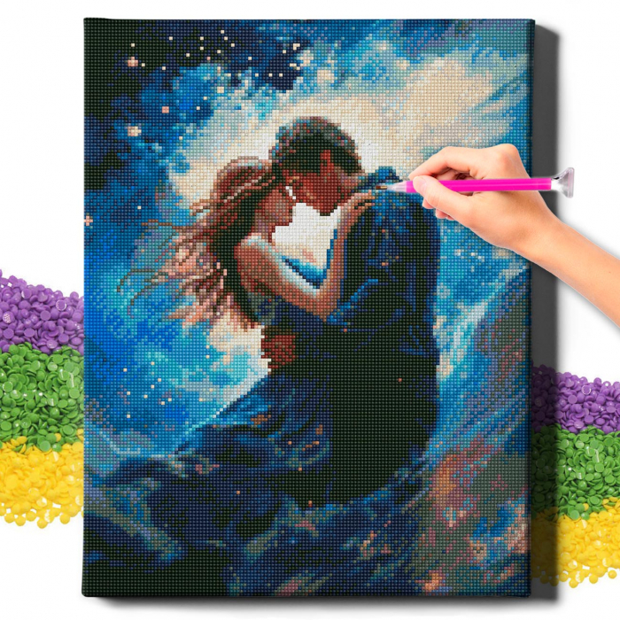 Set goblen cu diamante, cu sasiu, Dans celest, 40x50 cm [2]