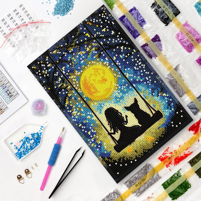 Set goblen cu diamante, cu sasiu, Vise sub clar de luna, 20x30 cm [4]