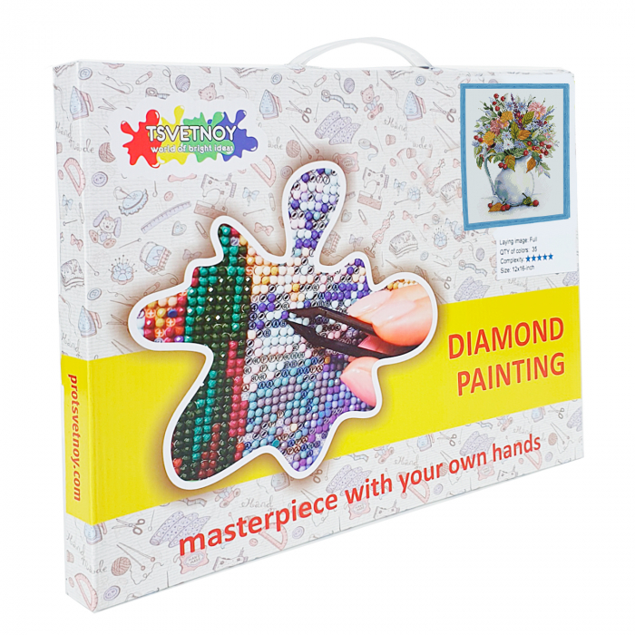 Goblen cu Diamante, cu sasiu, Buchet cu papadie si fructe de padure, 40x50 cm [7]