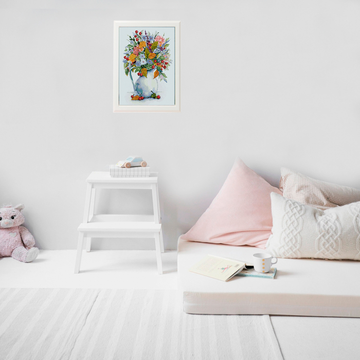 Goblen cu Diamante, cu sasiu, Buchet cu papadie si fructe de padure, 40x50 cm [4]