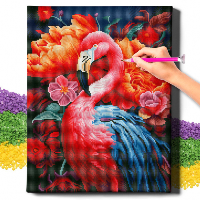 Set goblen cu diamante, cu sasiu, Flamingo, 40x50 cm [2]