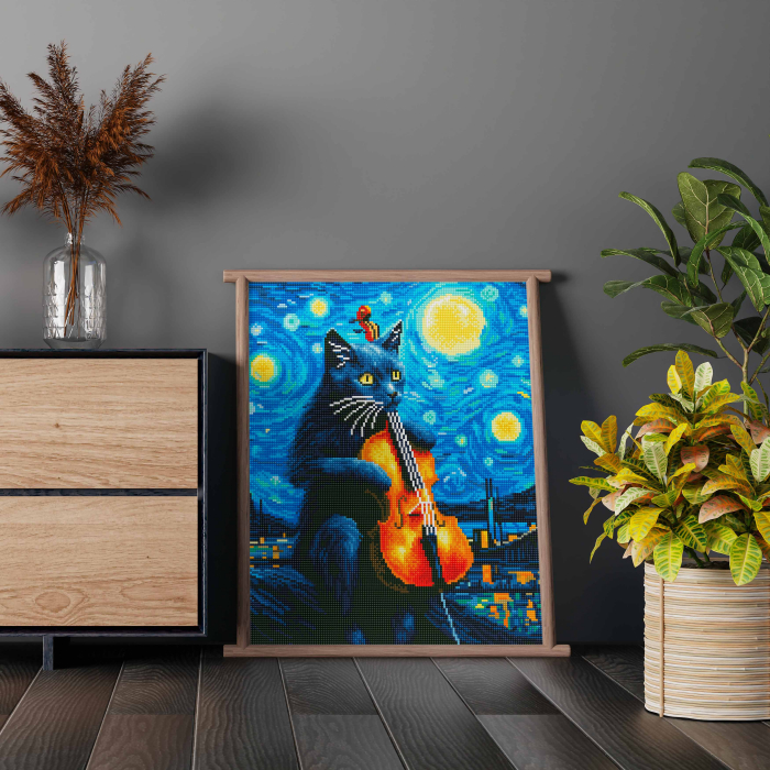 Set goblen cu diamante, cu sasiu, Pisica cu violoncel, 40x50 cm [4]