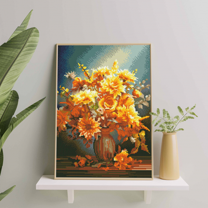 Set goblen cu diamante, cu sasiu, Flori de lumina, 40x50 cm [4]