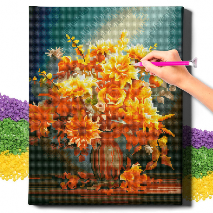 Set goblen cu diamante, cu sasiu, Flori de lumina, 40x50 cm [2]