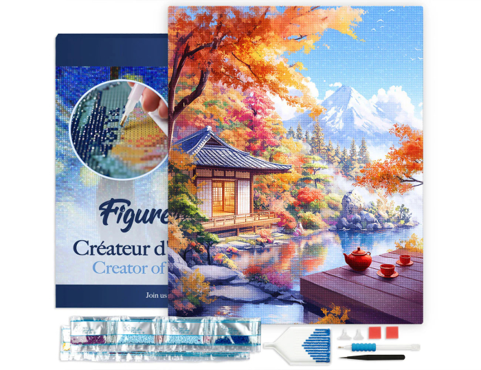 Set goblen cu diamante, cu sasiu, Casa ceaiului langa lac, 40x50 cm [2]