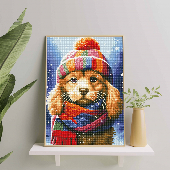 Set goblen cu diamante, cu sasiu, Catel cu fes, 40x50 cm [4]