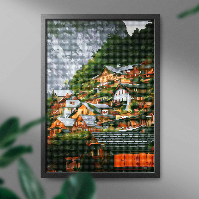 Set goblen cu diamante, cu sasiu, Oras in munti, 40x50 cm [3]