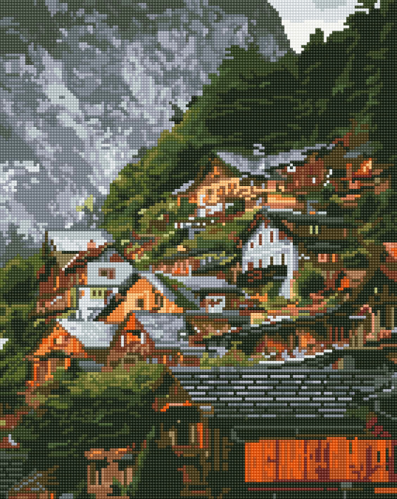 Set goblen cu diamante, cu sasiu, Oras in munti, 40x50 cm [1]