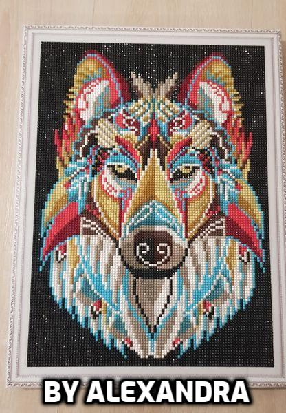 Goblen cu diamante, cu sasiu, Colourful Wolf [8]