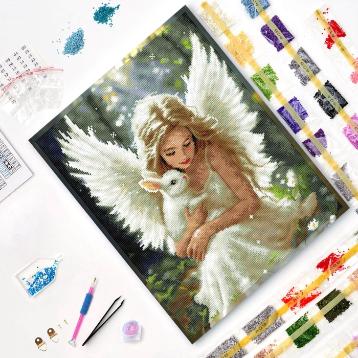 Set goblen cu diamante, cu sasiu, Prieten divin, 40x50 cm [3]