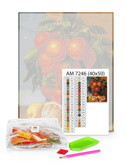 Set goblen cu diamante, cu sasiu, Cos cu fructe - Jan van Huysum, 40x50 cm [2]