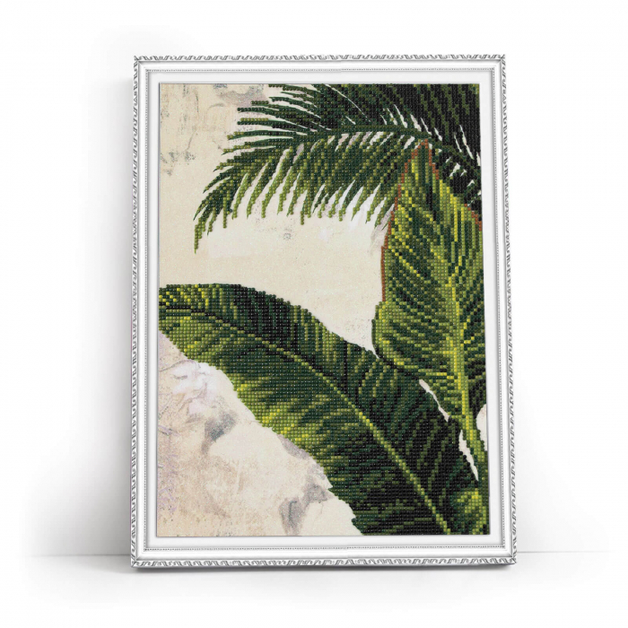 Set goblen cu diamante, cu sasiu, Frunze tropicale, 30x40 cm [2]