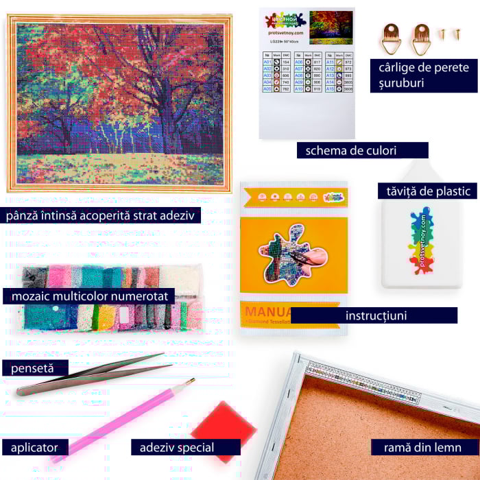 Set goblen cu diamante, cu sasiu, Padure de toamna [4]