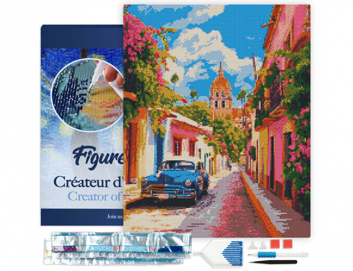 Set goblen cu diamante, cu sasiu, Masina clasica in Mexic, 40x50 cm [2]