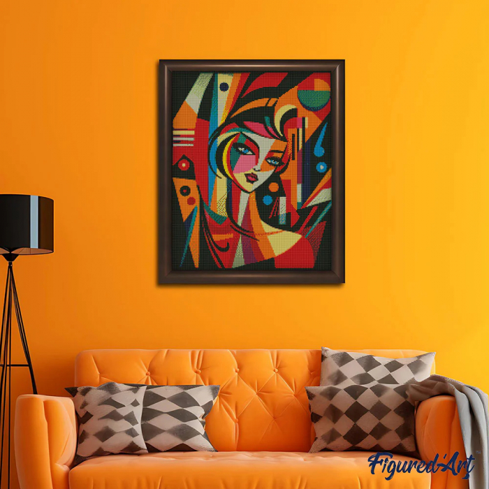 Set goblen cu diamante, cu sasiu, Portret abstract in stil Picasso, 40x50 cm [3]