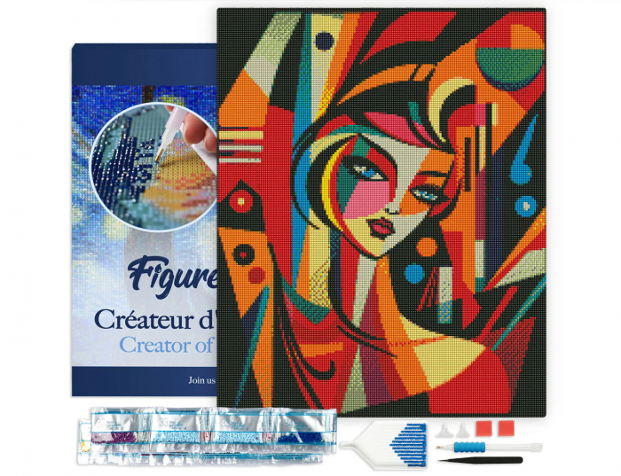 Set goblen cu diamante, cu sasiu, Portret abstract in stil Picasso, 40x50 cm [2]