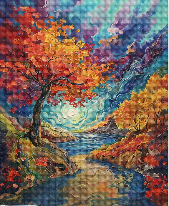 Set goblen cu diamante, cu sasiu, Padure suprarealista inspiratie van Gogh, 40x50 cm [1]
