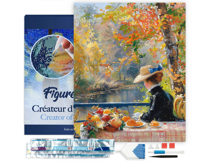 Set goblen cu diamante, cu sasiu, Femeie si toamna, inspiratie Renoir, 40x50 cm [2]