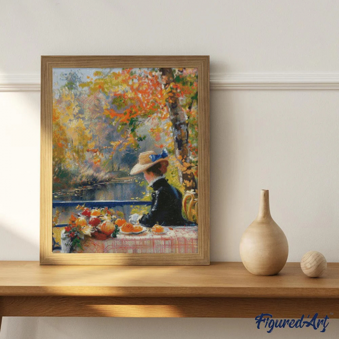 Set goblen cu diamante, cu sasiu, Femeie si toamna, inspiratie Renoir, 40x50 cm [3]