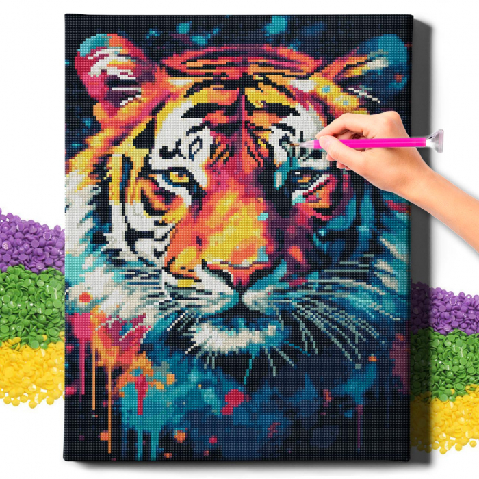 Set goblen cu diamante, cu sasiu, Tigru, 40x50 cm [2]