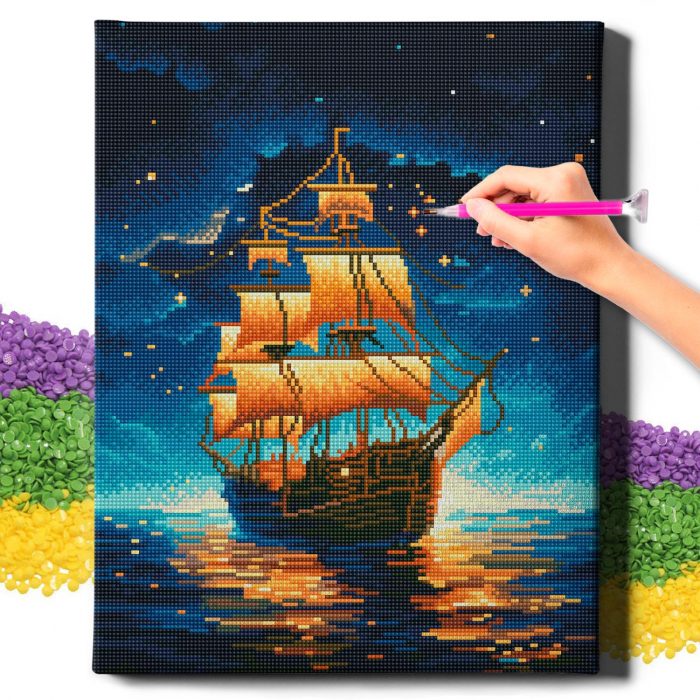 Set goblen cu diamante, cu sasiu, Vapor nocturn, 40x50 cm [2]