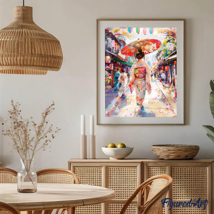 Set goblen cu diamante, cu sasiu, Femeie in yukata, 40x50 cm [2]