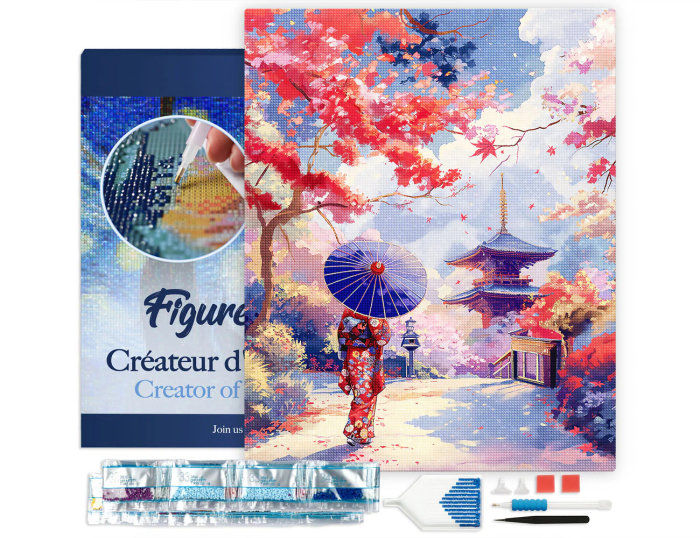 Set goblen cu diamante, cu sasiu, Gradina japoneza toamna, 40x50 cm [2]