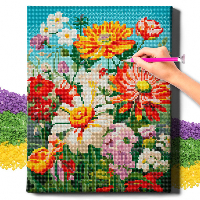 Set goblen cu diamante, cu sasiu, Camp de flori, 30x40 cm [2]