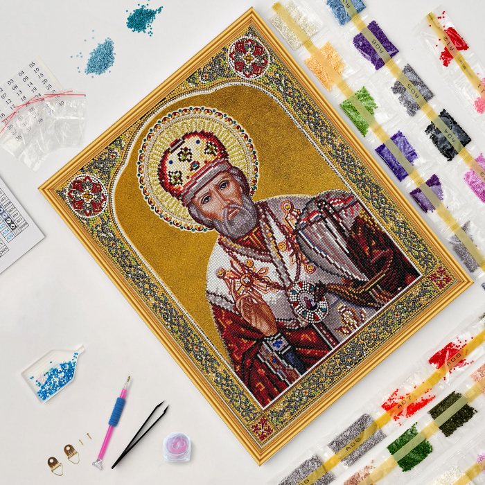 Set goblen cu diamante, cu sasiu, Icoana Sf. Nicolae, 40x50 cm [3]