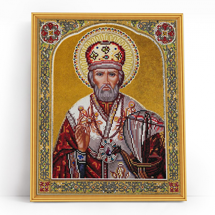 Set goblen cu diamante, cu sasiu, Icoana Sf. Nicolae, 40x50 cm [2]
