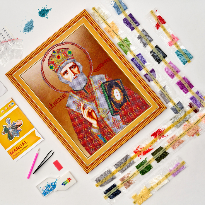 Set goblen cu diamante, cu sasiu, Icoana - Sf. Nicolae, 40x50 cm [2]