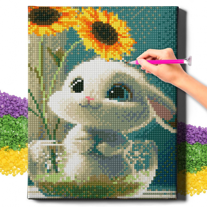 Set goblen cu diamante, cu sasiu, Iepuras, 20x30 cm [4]