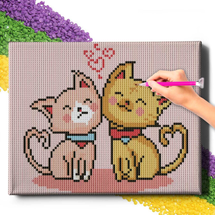 Set goblen cu diamante, cu sasiu, Dragoste felina, 20x30 cm [5]