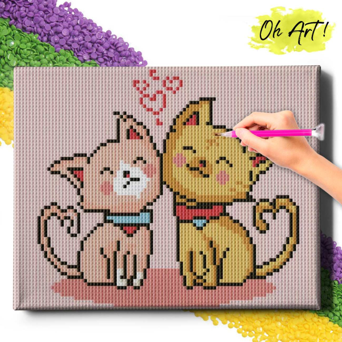 Set goblen cu diamante, cu sasiu, Dragoste felina, 20x30 cm [4]