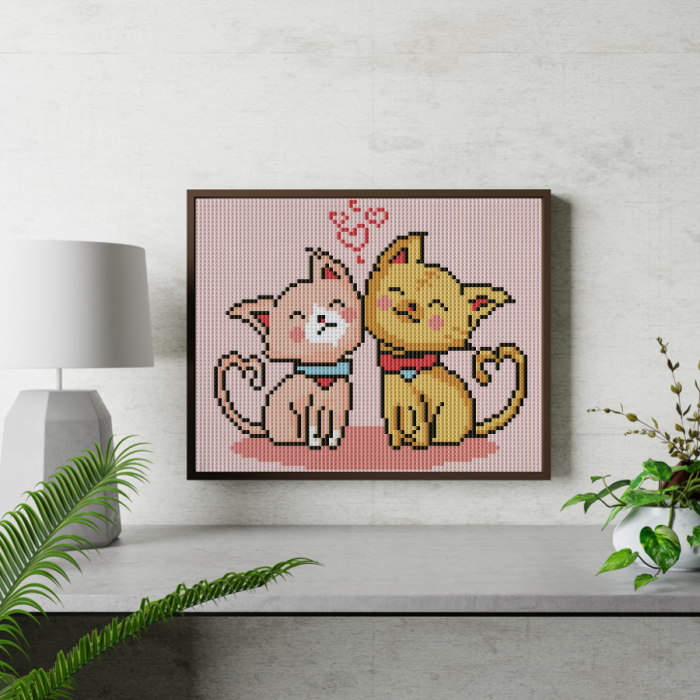 Set goblen cu diamante, cu sasiu, Dragoste felina, 20x30 cm [3]