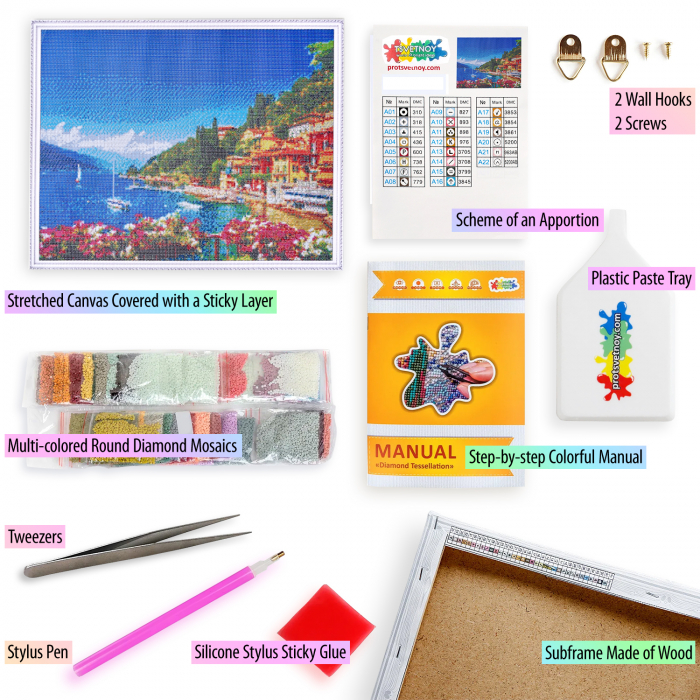 Set goblen cu diamante, cu sasiu, Laguna romantica, 50x65 cm [2]