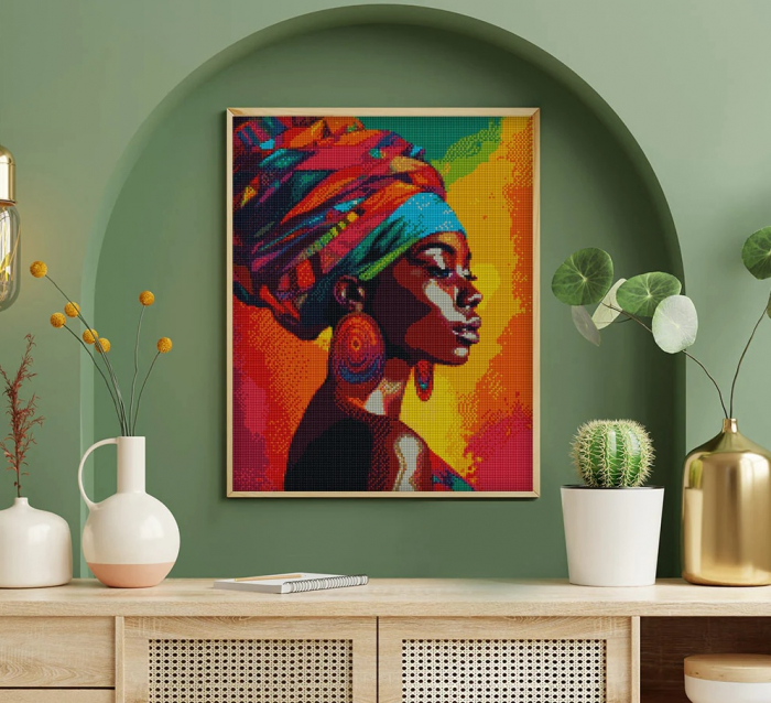 Set goblen cu diamante, cu sasiu, Femeie din Africa, 40x50 cm [3]