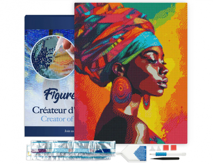 Set goblen cu diamante, cu sasiu, Femeie din Africa, 40x50 cm [2]
