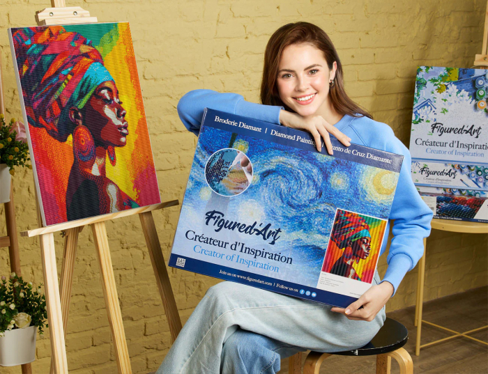 Set goblen cu diamante, cu sasiu, Femeie din Africa, 40x50 cm [4]