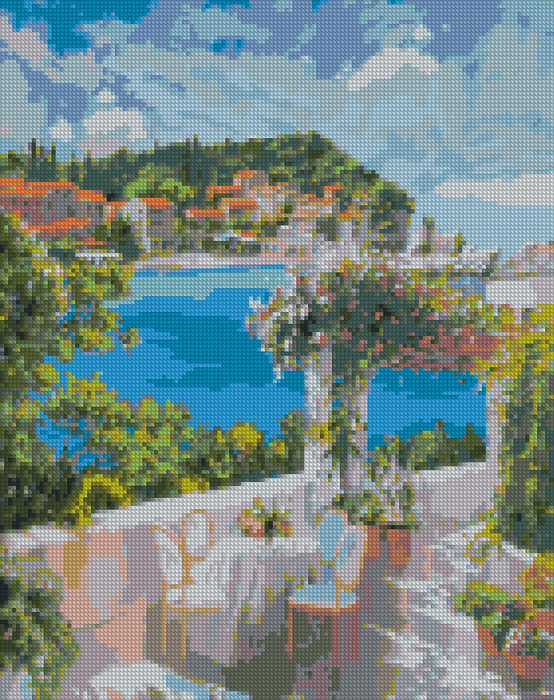 Set goblen cu diamantre, cu sasiu, Mic dejun la malul marii, 40x50 cm [1]