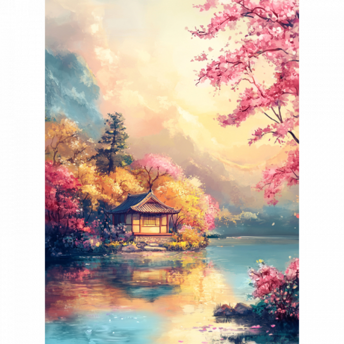Set goblen cu diamante, cu sasiu, Casa langa lac, 30x40 cm [1]