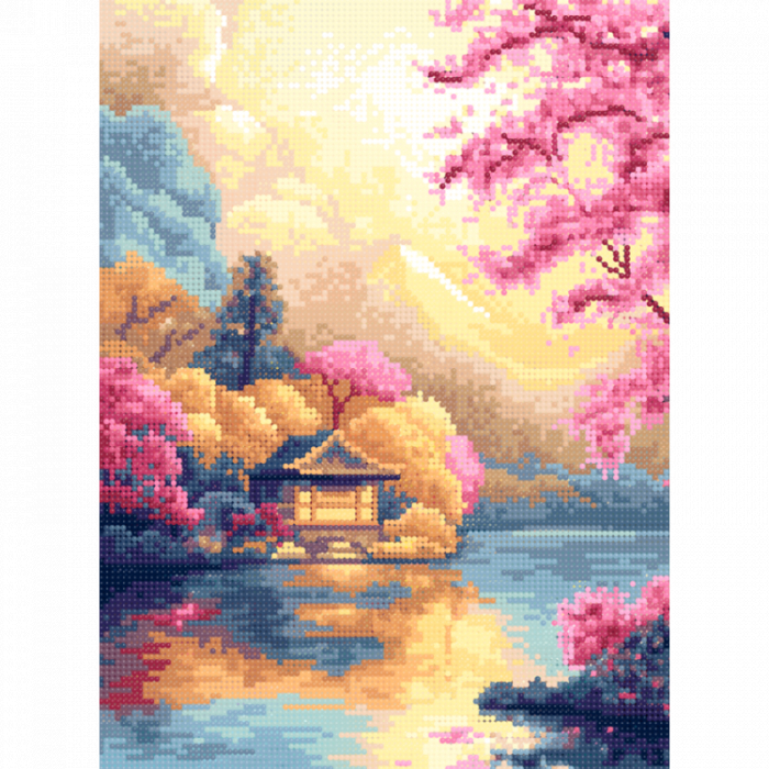 Set goblen cu diamante, cu sasiu, Casa langa lac, 30x40 cm [2]