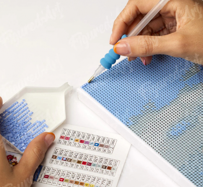 Set goblen cu diamante, cu sasiu, Lup in culori, 40x50 cm [7]