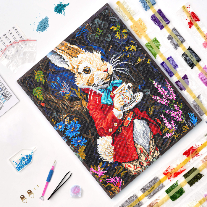 Set goblen cu diamante, cu sasiu, Iepurele din Tara Minunilor, 40x50 cm [4]