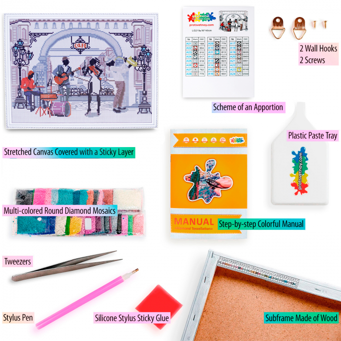 Goblen cu Diamante, cu sasiu, Muzicanti stradali, 40x50 cm [3]